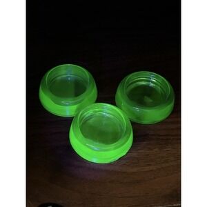 Vintage Set of 3 Green Uranium Glass Furniture Coasters Hazel Atlas 2 1/2" Glowy